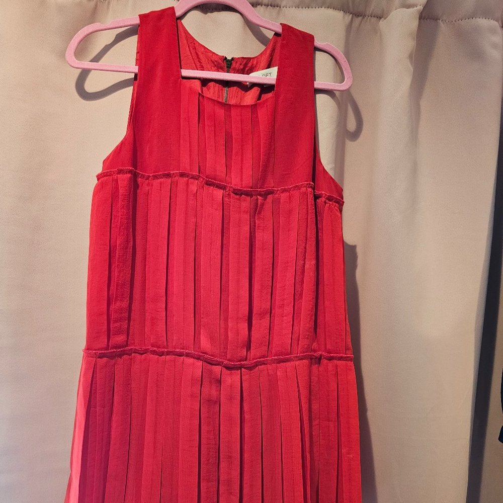 Loft red pleated drop waist dress